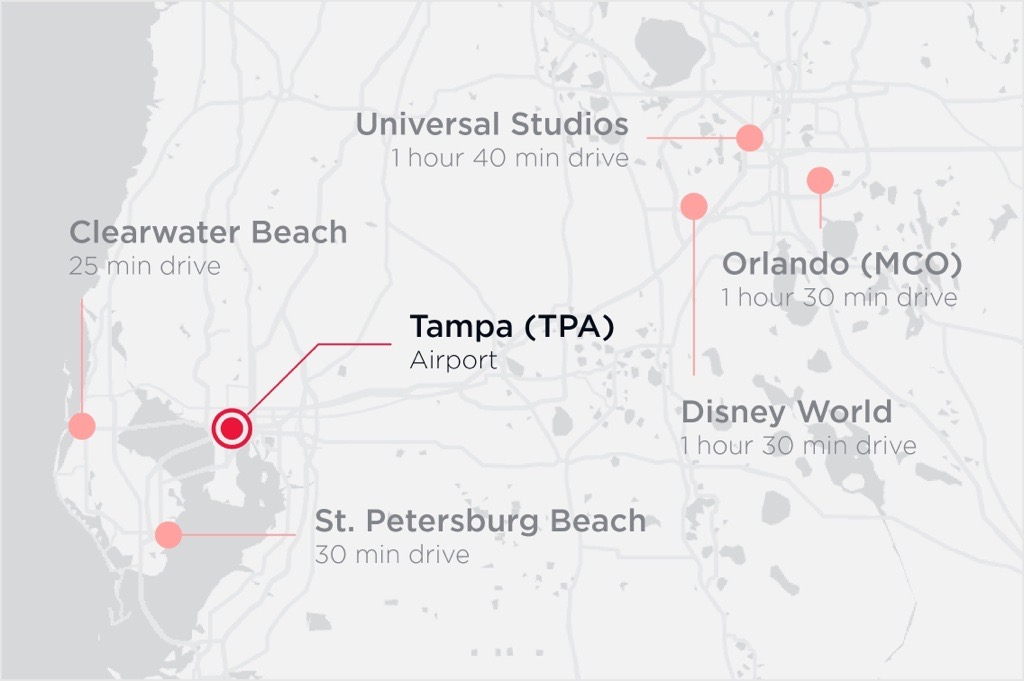 Map of Tampa in relation to Orlando